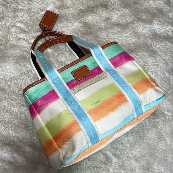 Y2K Coach Watercolor Striped Handbag with Leather Accents - Picture 1 of 16